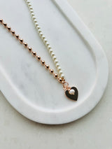 SHORT | Half Pearl & Rose Gold Heart Necklace