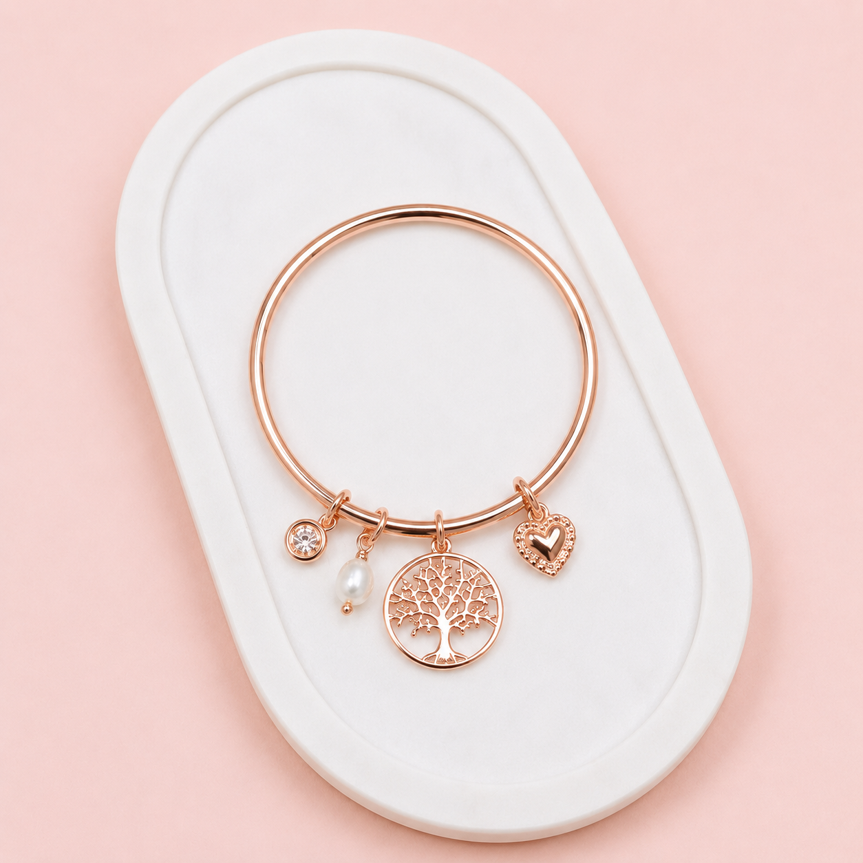 Rose Gold Tree & Pearl Pendant Bangle