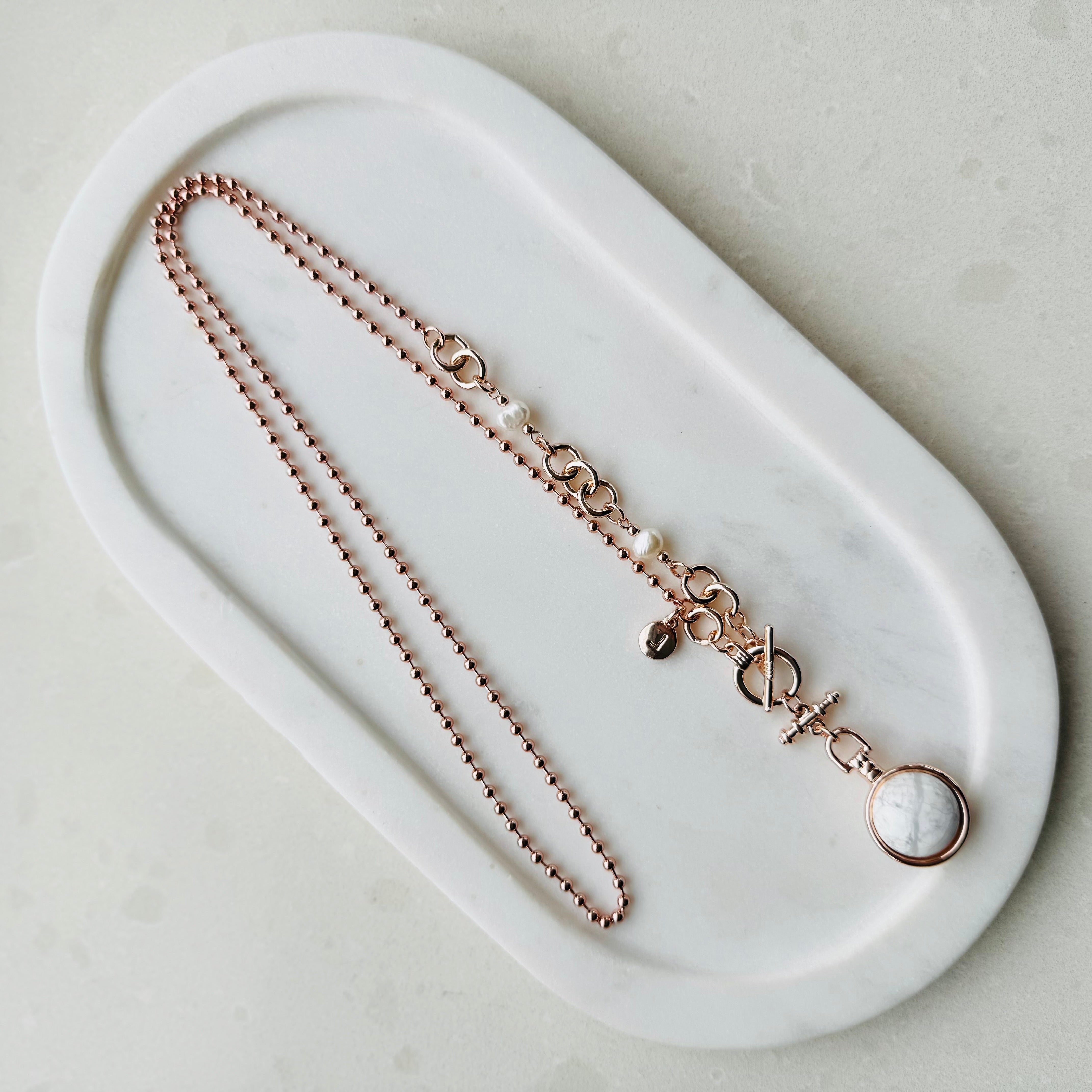 Rose Gold T/Bar White Howlite Bead Necklace