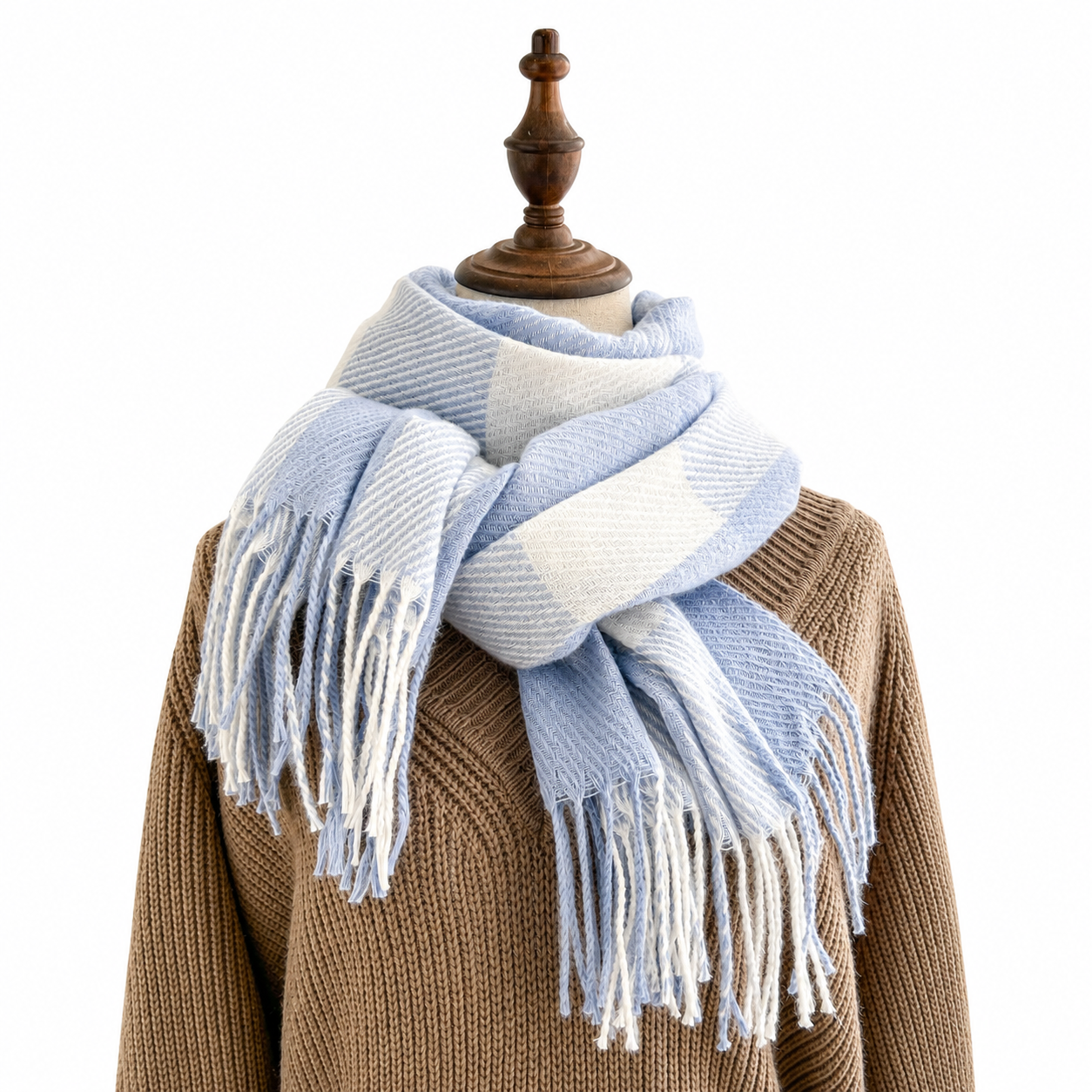 Ladies Winter | Blue & White & Large Check Scarf