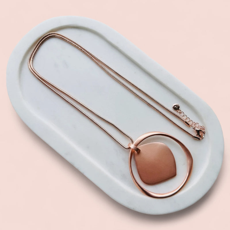 Rose Gold Snake Chain with Large Pendant Long Necklace