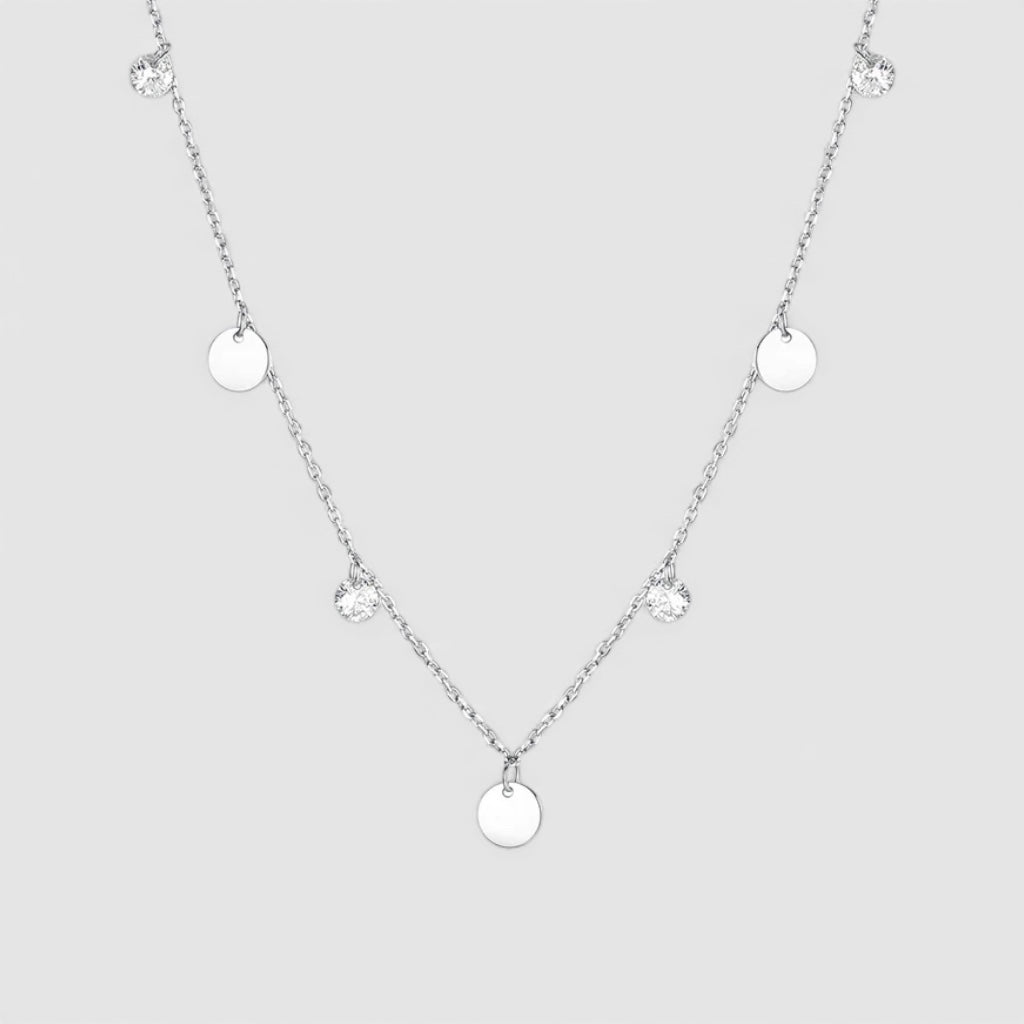 Silver Disc & Crystal Short Necklace | 18K Plated | Lillyco