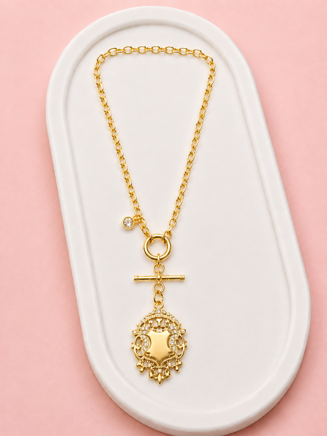 SHORT | Yellow Gold Chunky Chain with Shield Necklace