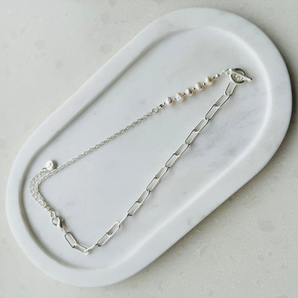 SHORT | Matt Silver Pearl Necklace
