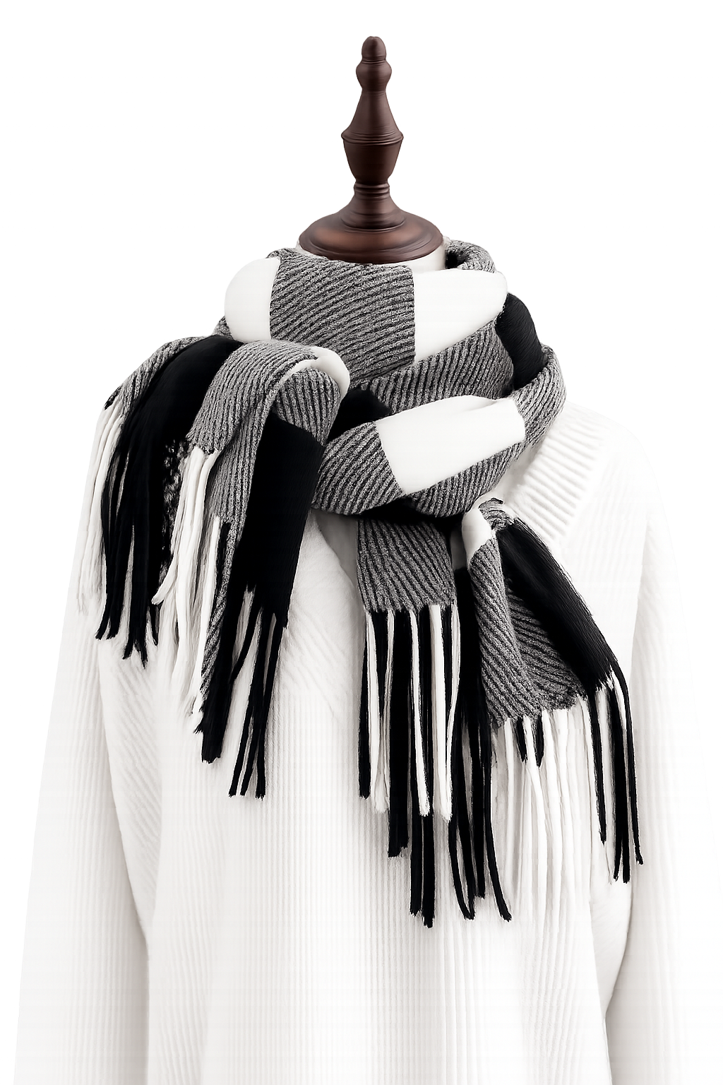 Ladies Winter | Black & White & Large Check Scarf