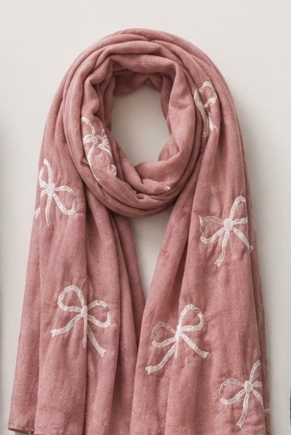 Ladies | Pink with White Bow Scarf
