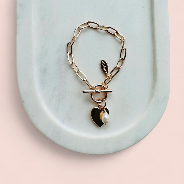 Rose Gold Link With Solid Love Heart Bracelet