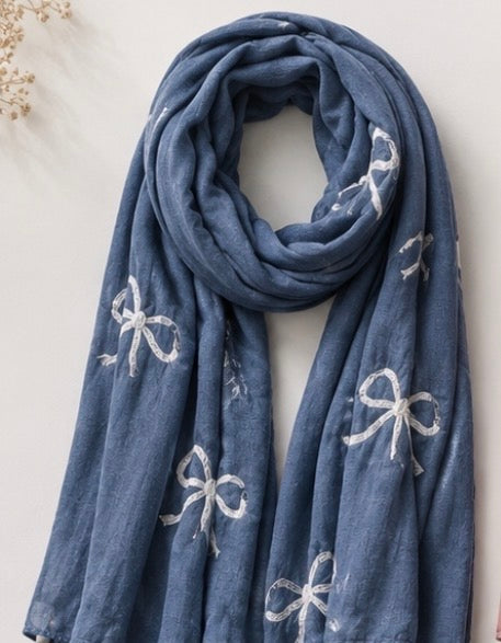 Ladies | Blue with White Bow Scarf