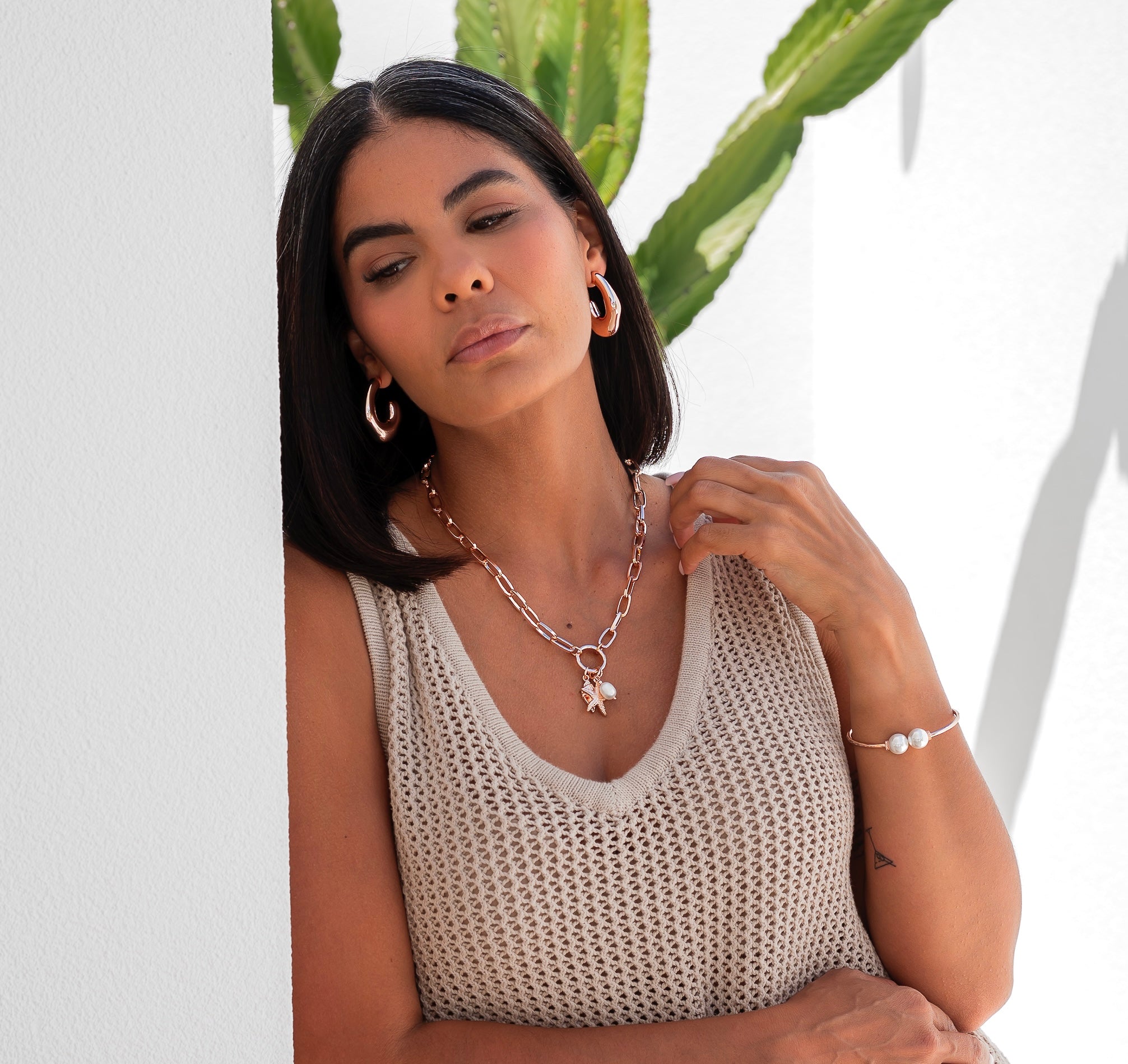 Large Hook Shape Rose Gold Drop Earrings