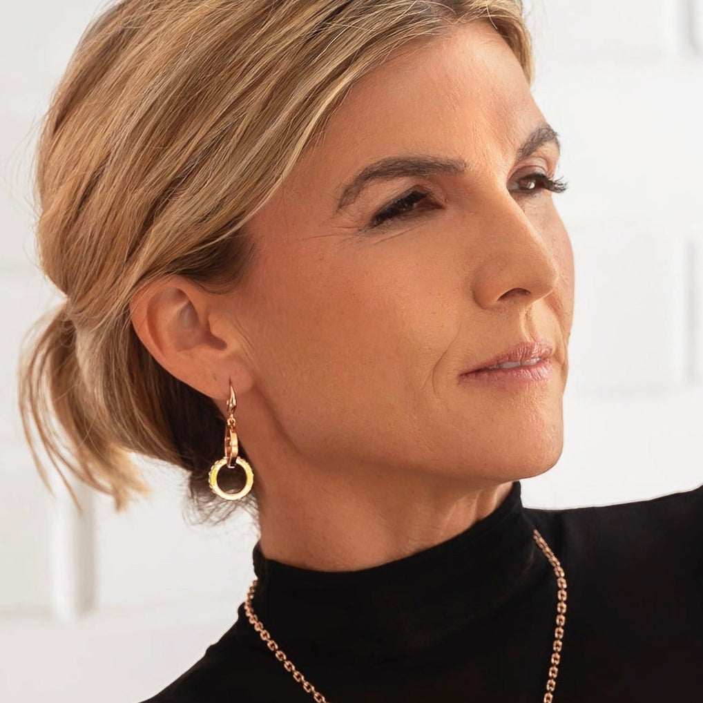 Fine | Rose Gold Link & Bling Earring