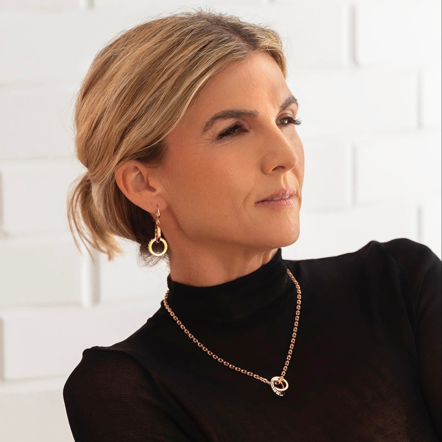 Fine | Rose Gold Link & Bling Earring