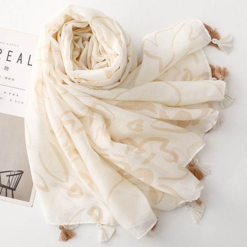 Ladies | White & Beige Pattern Print Scarf
