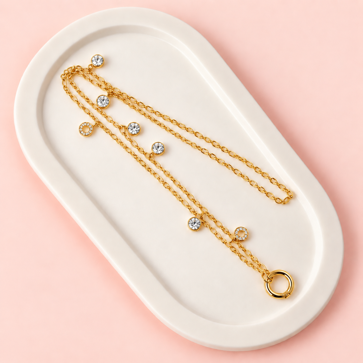 Yellow Gold Open Clip & Bling Long Necklace