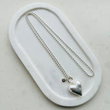 Matt Long Silver Solid Heart Long Necklace