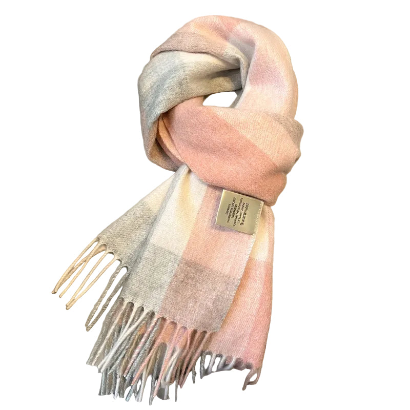 Ladies Winter Wool | Soft Pink & Grey Check Scarf