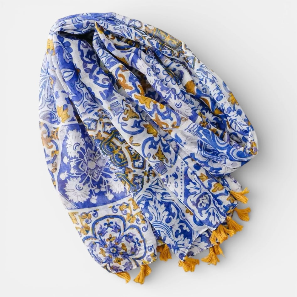 Ladies | Blue & Mustard Tile Scarf