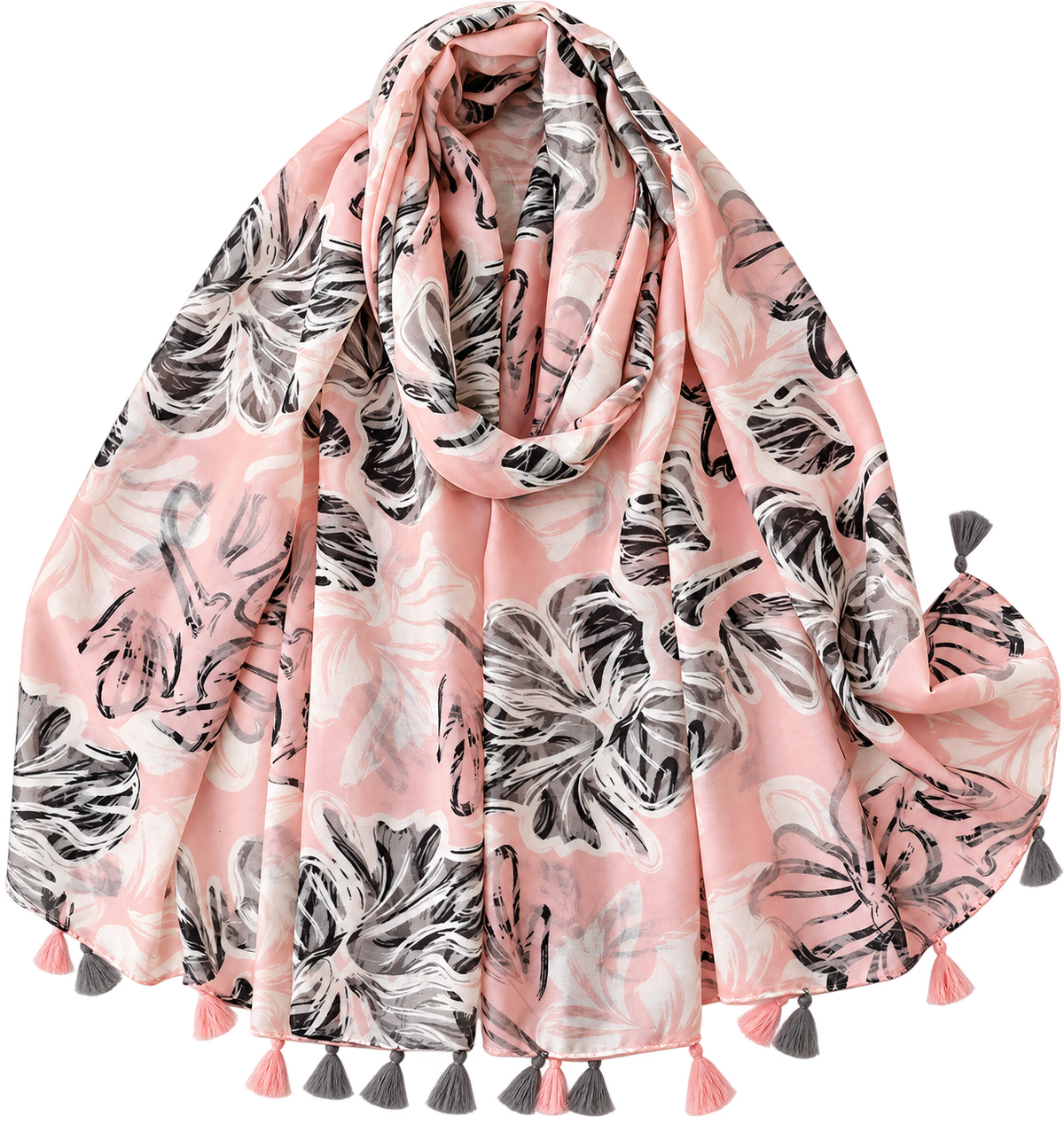 Ladies | White, Black & Pink Pattern Print Scarf