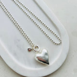Matt Long Silver Solid Heart Long Necklace