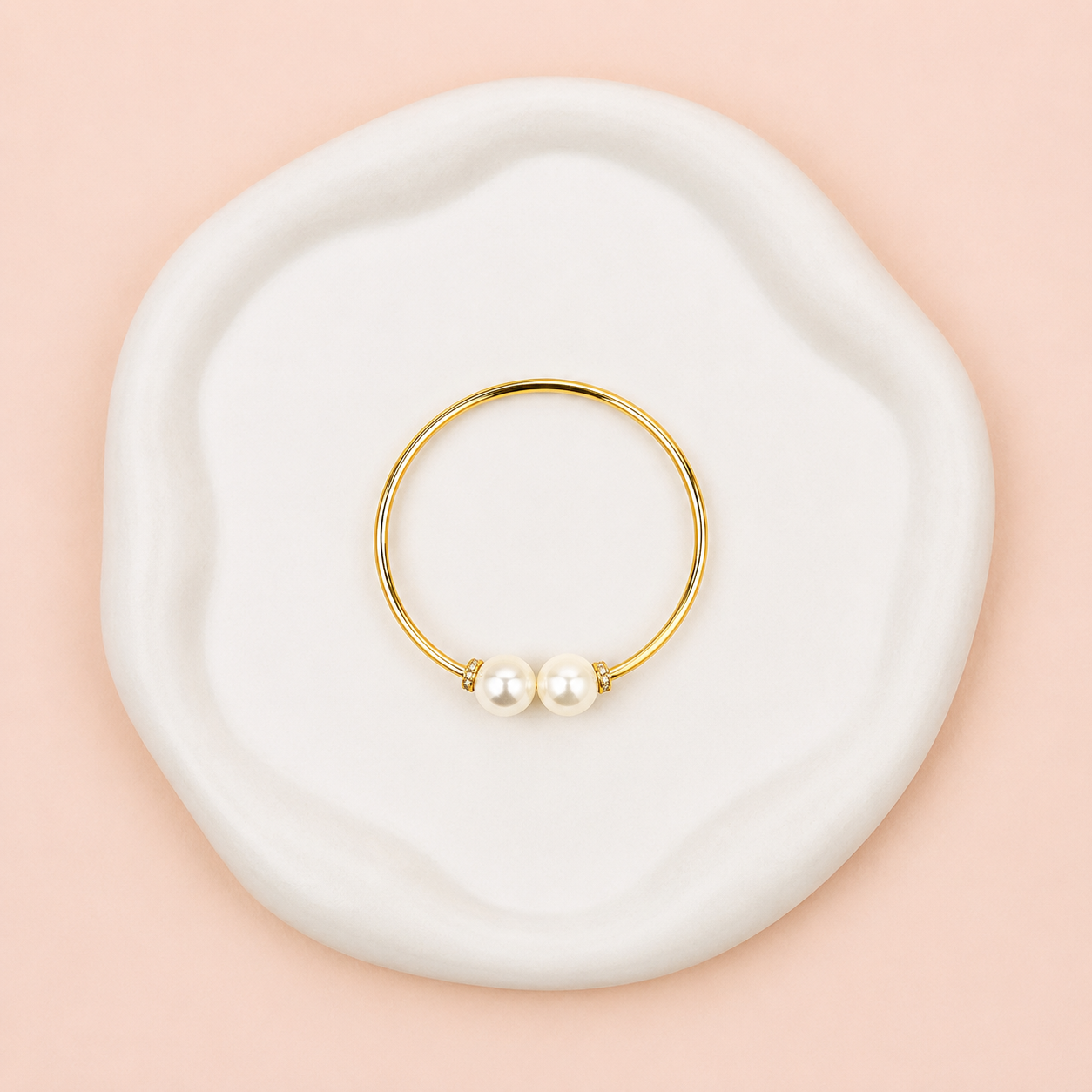 Yellow Gold Plated with Pearl Ends Bangle