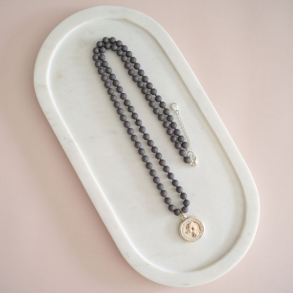 Gold Coin on Charcoal Resin Chain