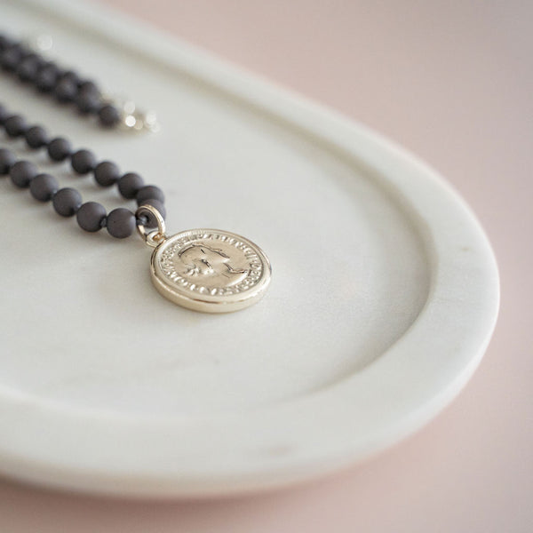 Gold Coin on Charcoal Resin Chain