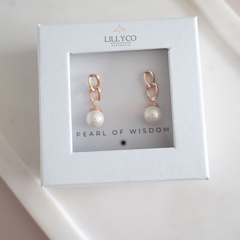Fine | Boxed Rose Gold Crystal & Pearl Earrings