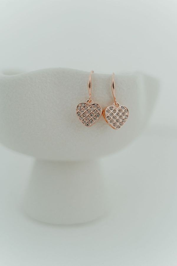 Rose Gold Crystal Bling Love Heart Earring