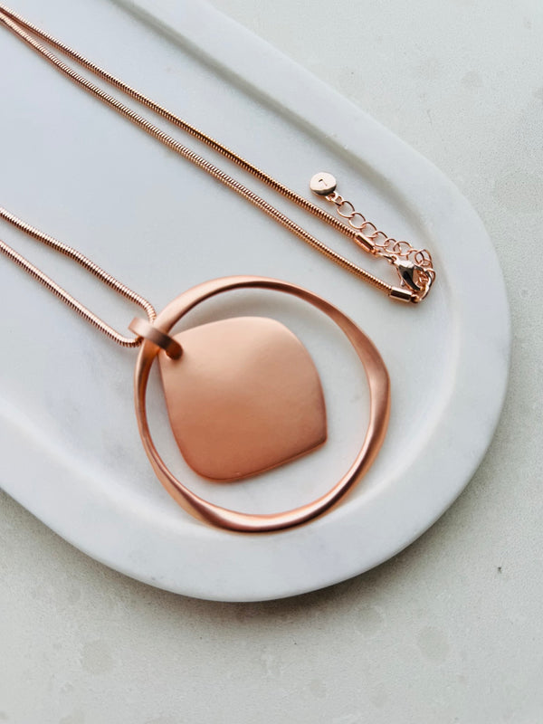 Rose Gold Snake Chain with Large Pendant Long Necklace