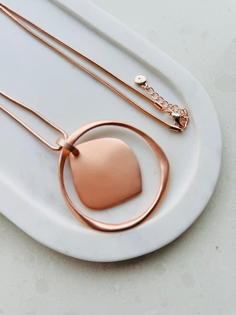 Rose Gold Snake Chain with Large Pendant Long Necklace