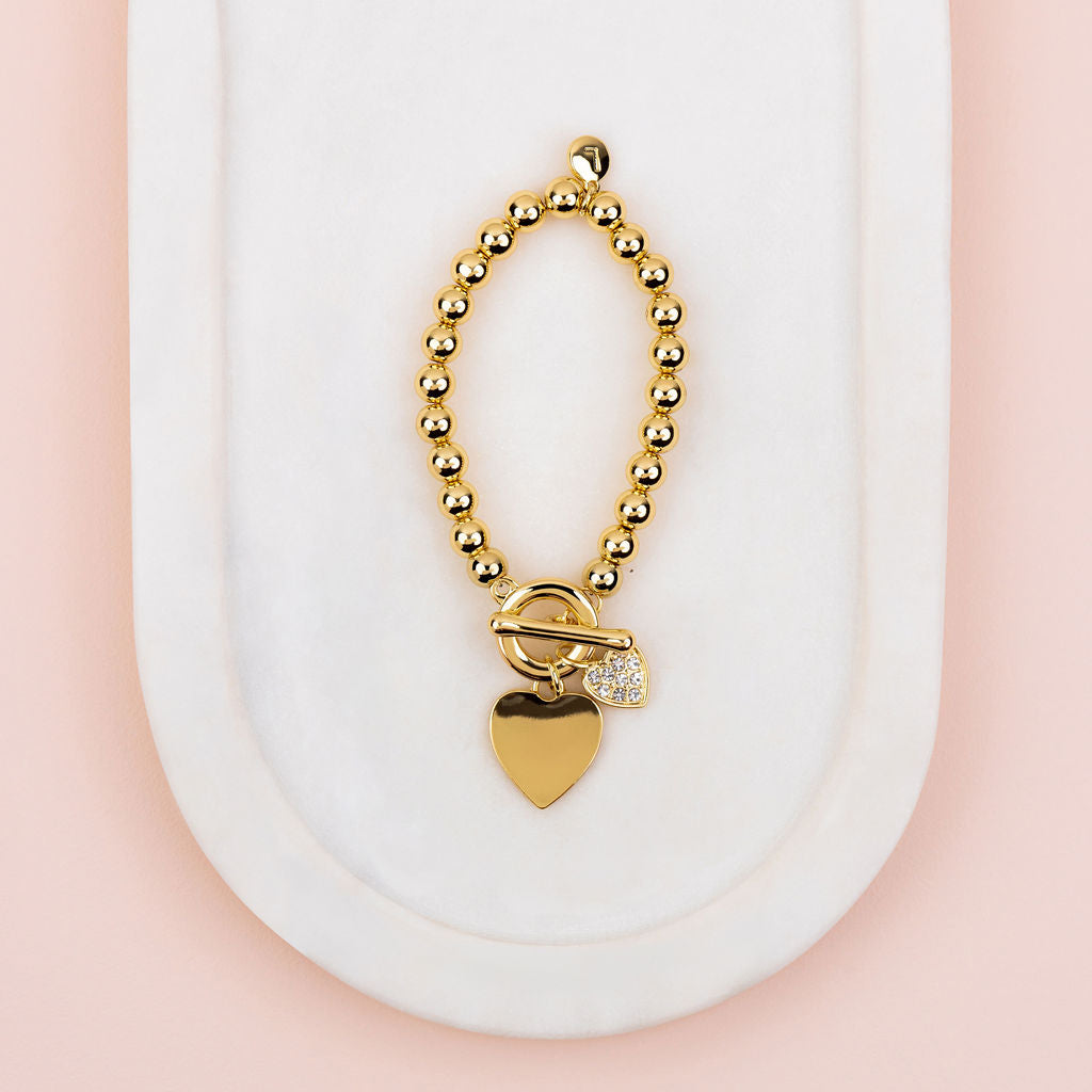 Yellow Gold Double Heart & Bling Bracelet