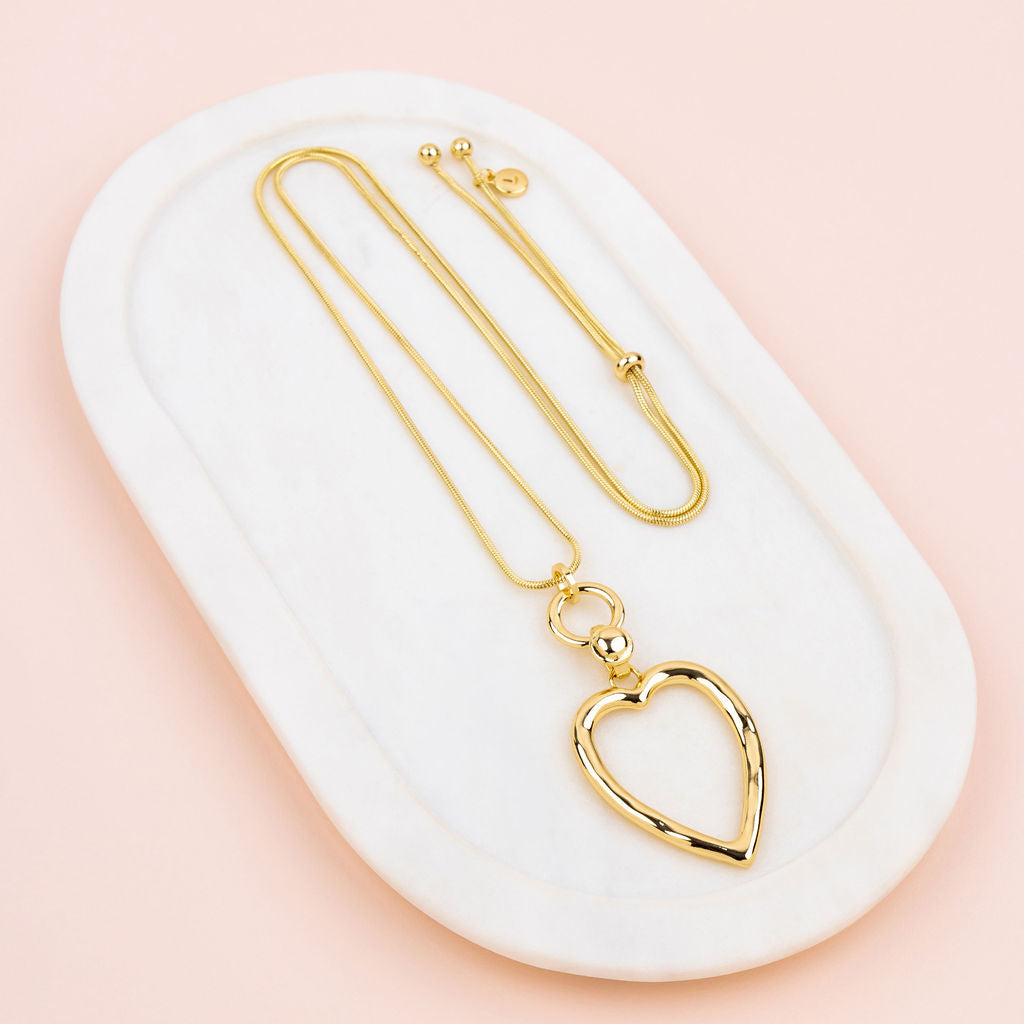 Yellow Gold Long Heart Adjustable Necklace