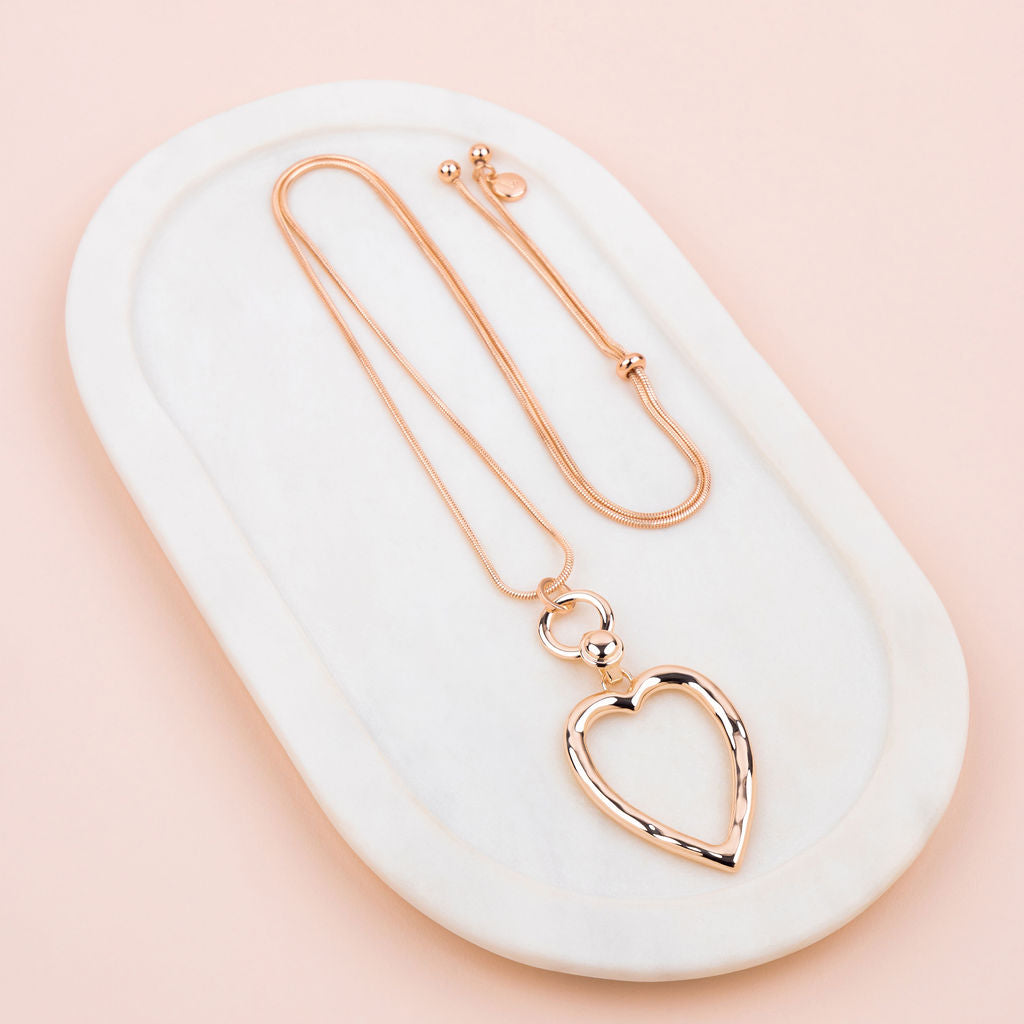 Rose Gold Long Heart Adjustable Necklace