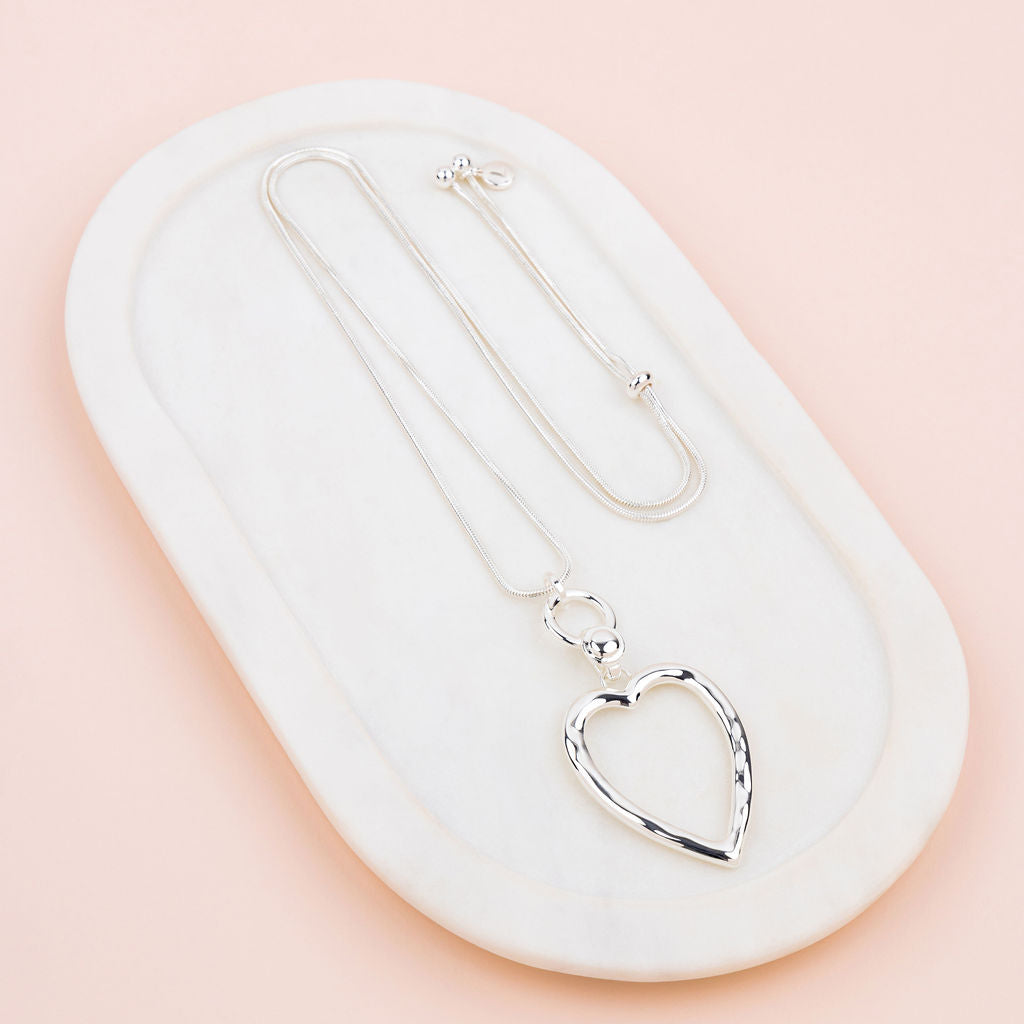 Silver Long Heart Adjustable Necklace