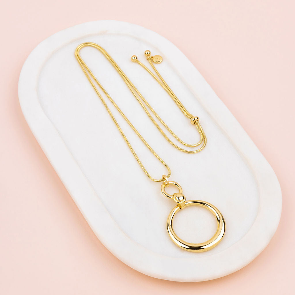 Yellow Gold Long Circle Adjustable Necklace