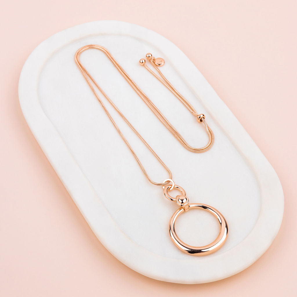 Rose Gold Long Circle Adjustable Necklace