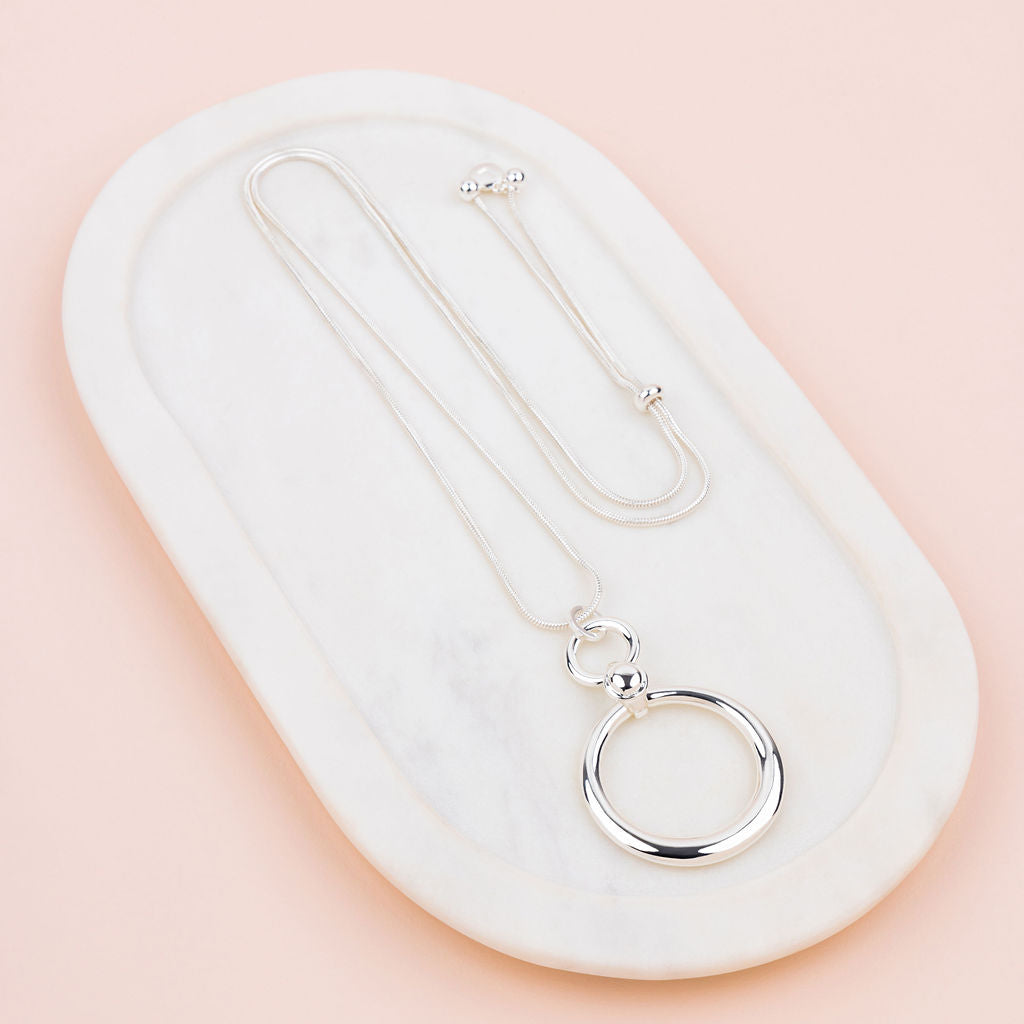 Silver Long Circle Adjustable Necklace