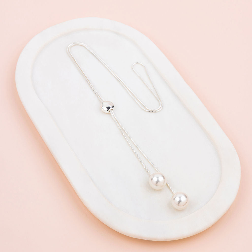 Silver Pearl Adjustable Drop Long Necklace