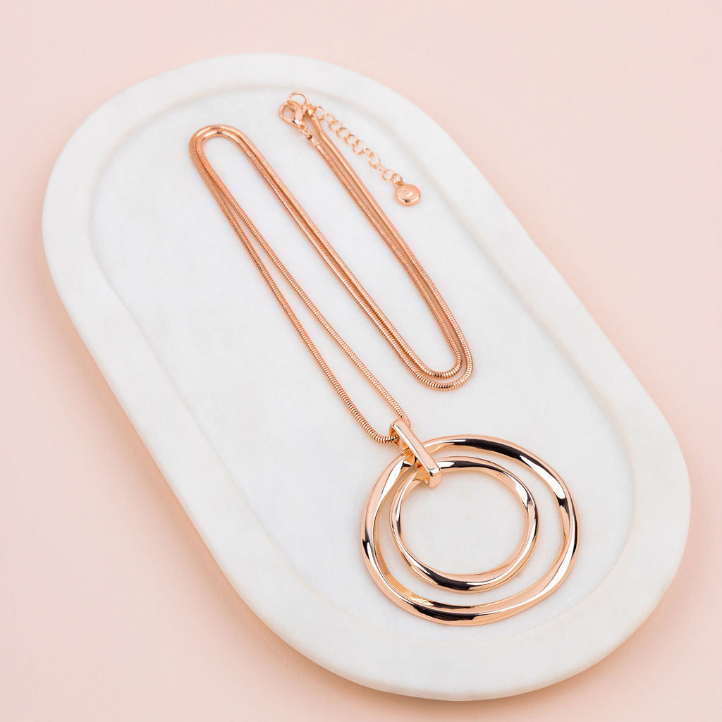 Rose Gold Large Rings Pendant Long Necklace
