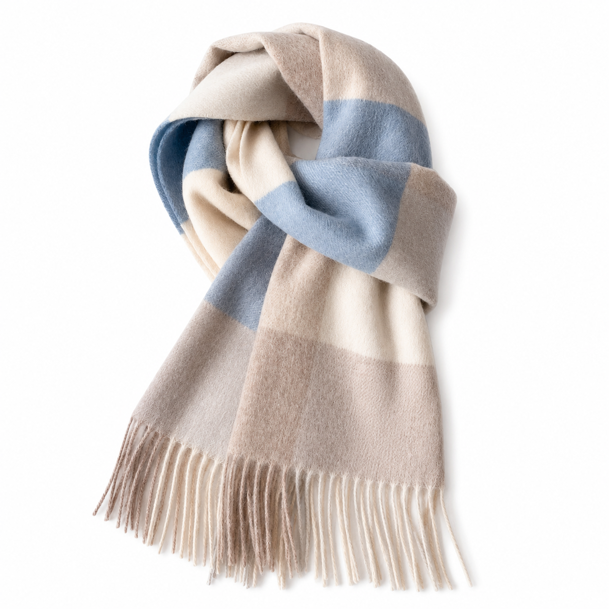 Ladies Winter Wool | Brown & Sky Blue Check Scarf