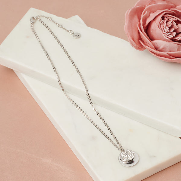 Fine | Boxed Silver Crystal + Disc Necklace