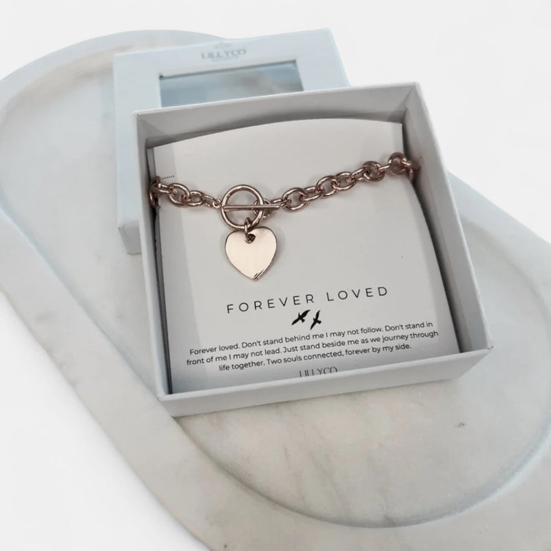 Forever Loved #3 Boxed Single Heart Link Bracelet | Rose Gold