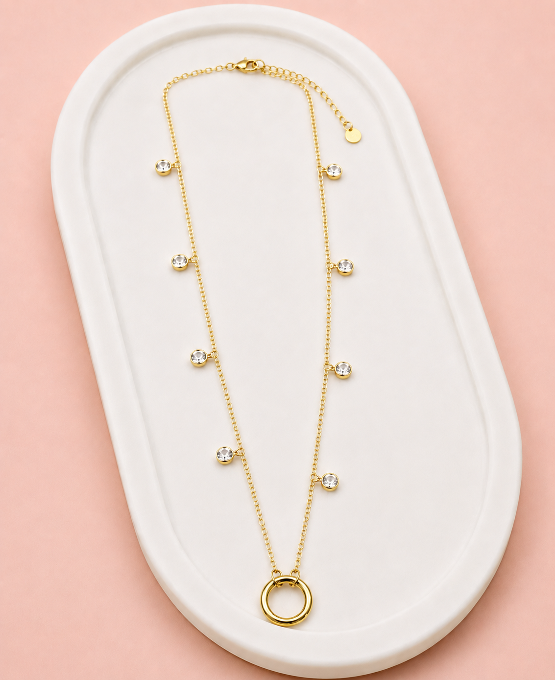 Yellow Gold Open Clip & Bling Long Necklace