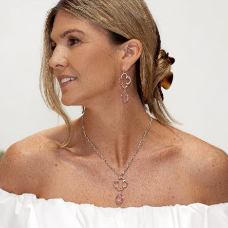 SHORT | Silver Flower & Pink Crystal Necklace
