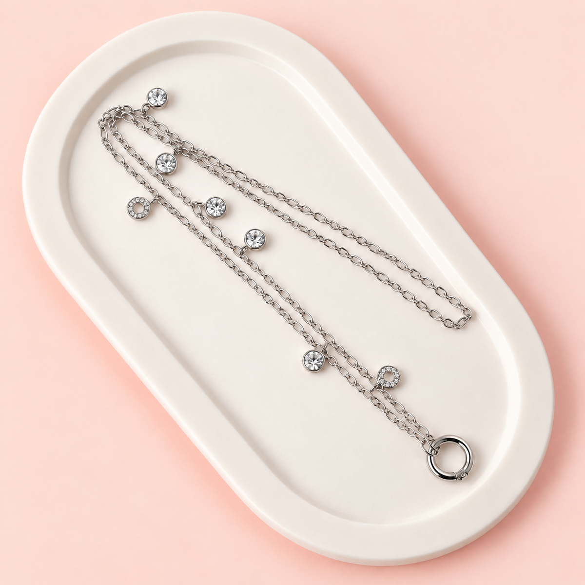 Silver Open Clip & Bling Long Necklace