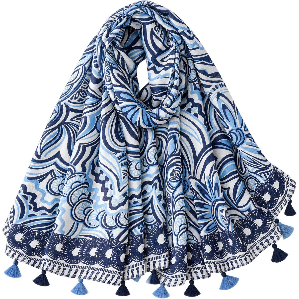 Ladies | Navy, Light Blue & White Boarder Scarf