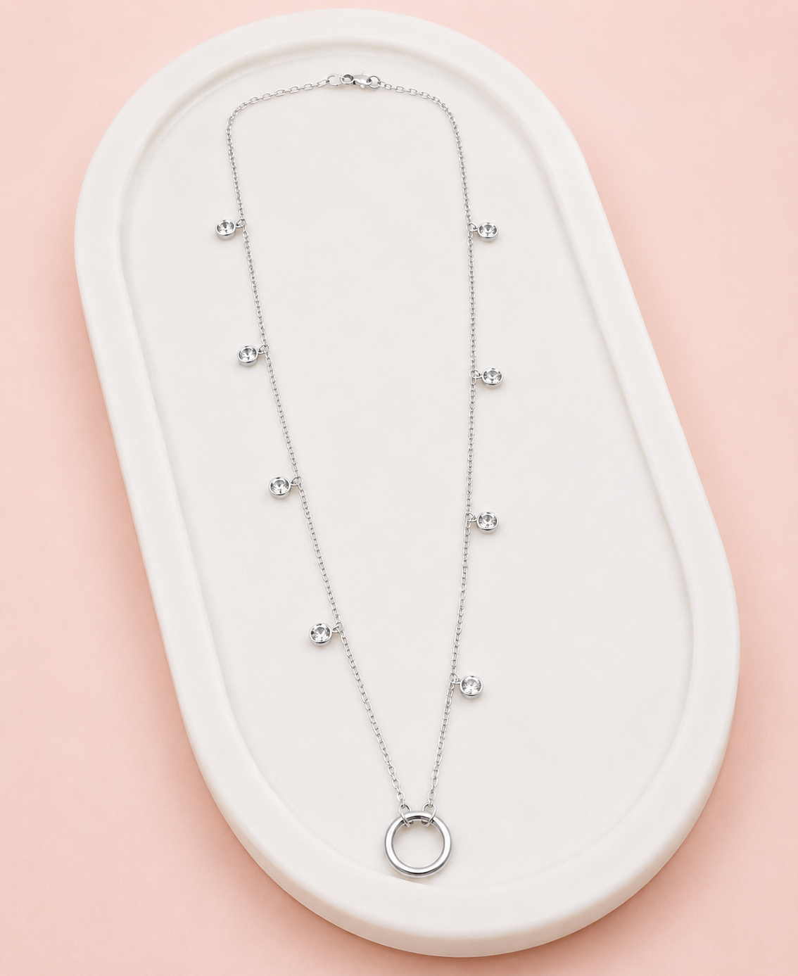 Silver Open Clip & Bling Long Necklace