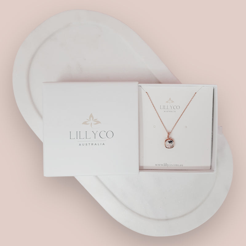 Fine | Forever Loved Boxed Square Crystal Necklace | Rose Gold
