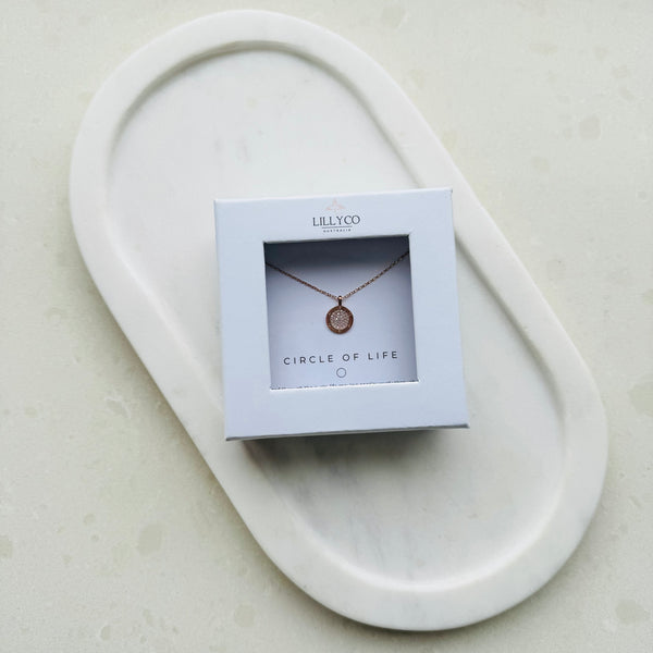 Fine | #1 Circle of Life Boxed Rose Gold Round Bling Necklace