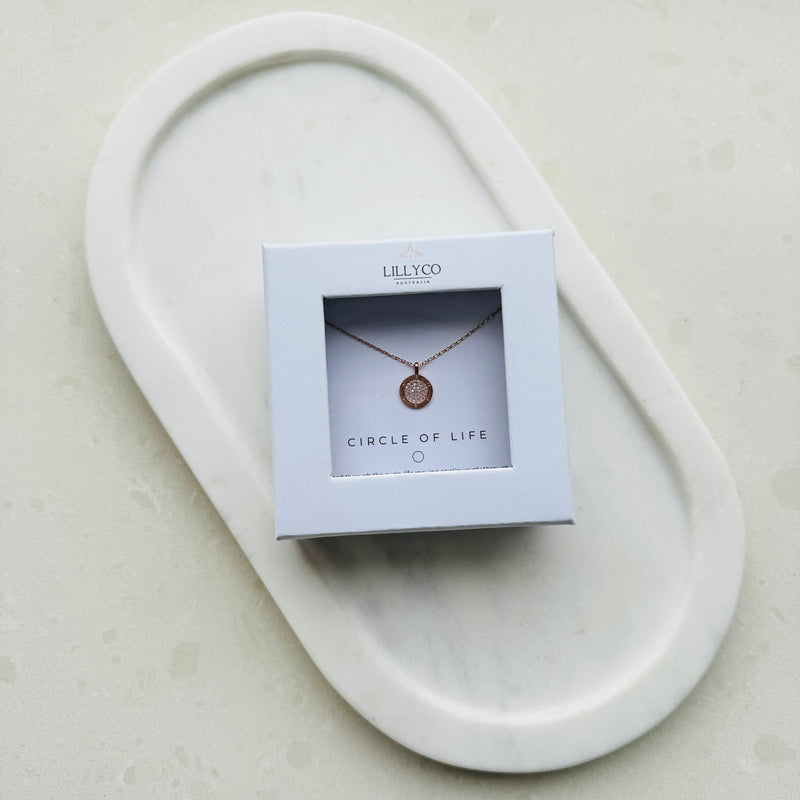 Fine | #1 Circle of Life Boxed Rose Gold Round Bling Necklace