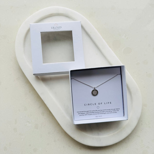 Fine | #1 Circle of Life Boxed Silver Round Bling Necklace